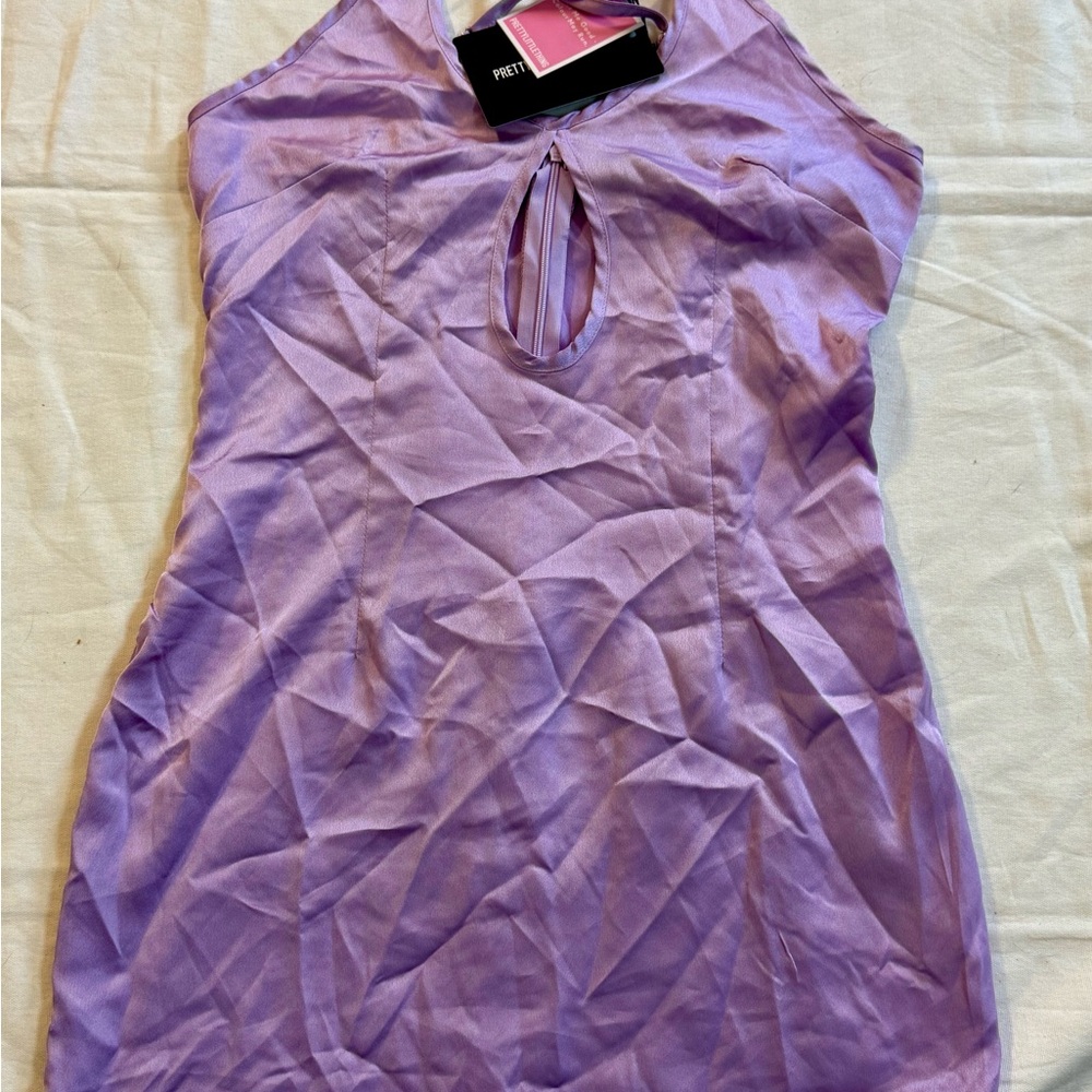 PrettyLittleThing Lavender Satin Mini Dress Keyhole Front Sz 4 NWT Y2K Party